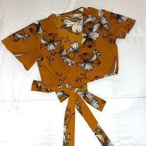 Camel Floral Wrap Crop Top